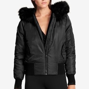 DKNY Faux-Fur-Trim Down Bomber Jacket (WORN ONCE)